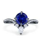 Round Cubic Zirconia V Midi Chevron Ring 925 Sterling Silver
