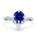 Round Cubic Zirconia V Midi Chevron Ring 925 Sterling Silver