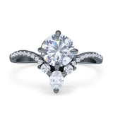 Round Cubic Zirconia V Midi Chevron Ring 925 Sterling Silver