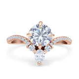 Round Cubic Zirconia V Midi Chevron Ring 925 Sterling Silver