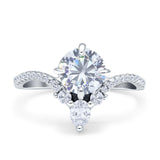 Round Cubic Zirconia V Midi Chevron Ring 925 Sterling Silver