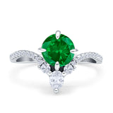 Round Cubic Zirconia V Midi Chevron Ring 925 Sterling Silver