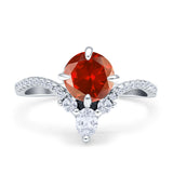 Round Cubic Zirconia V Midi Chevron Ring 925 Sterling Silver