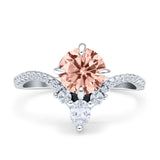 Round Cubic Zirconia V Midi Chevron Ring 925 Sterling Silver