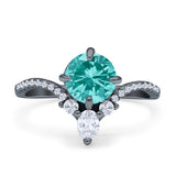 Round Cubic Zirconia V Midi Chevron Ring 925 Sterling Silver