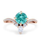 Round Cubic Zirconia V Midi Chevron Ring 925 Sterling Silver