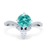 Round Cubic Zirconia V Midi Chevron Ring 925 Sterling Silver