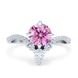 Round Cubic Zirconia V Midi Chevron Ring 925 Sterling Silver
