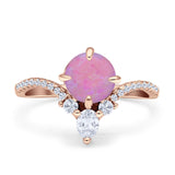 Round Cubic Zirconia V Midi Chevron Ring 925 Sterling Silver
