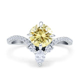 Round Cubic Zirconia V Midi Chevron Ring 925 Sterling Silver
