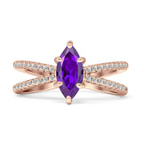 Marquise Split Shank X Ring Cubic Zirconia 925 Sterling Silver