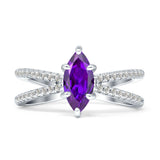 Marquise Split Shank X Ring Cubic Zirconia 925 Sterling Silver
