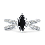 Marquise Split Shank X Ring Cubic Zirconia 925 Sterling Silver