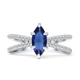 Marquise Split Shank X Ring Cubic Zirconia 925 Sterling Silver