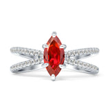 Marquise Split Shank X Ring Cubic Zirconia 925 Sterling Silver