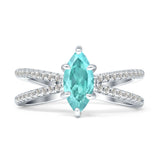 Marquise Split Shank X Ring Cubic Zirconia 925 Sterling Silver