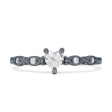 Heart Shaped Milgrain Marquise Vintage Style Promise Ring Cubic Zirconia 925 Sterling Silver
