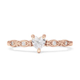 Heart Shaped Milgrain Marquise Vintage Style Promise Ring Cubic Zirconia 925 Sterling Silver