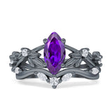 Marquise Split Shank Vintage Style Cubic Zirconia Leaf Floral Ring 925 Sterling Silver