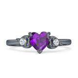 Three Stone Heart Promise Ring Cubic Zirconia 925 Sterling Silver