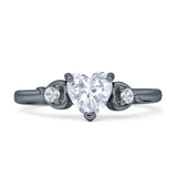 Three Stone Heart Promise Ring Cubic Zirconia 925 Sterling Silver