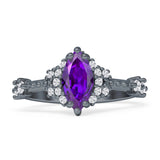 Marquise Halo Beaded Ring Cubic Zirconia 925 Sterling Silver