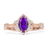 Marquise Halo Beaded Ring Cubic Zirconia 925 Sterling Silver
