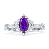 Marquise Halo Beaded Ring Cubic Zirconia 925 Sterling Silver