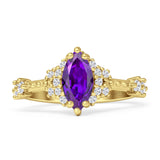 Marquise Halo Beaded Ring Cubic Zirconia 925 Sterling Silver