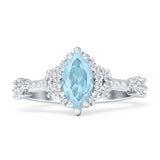 Marquise Halo Beaded Ring Cubic Zirconia 925 Sterling Silver