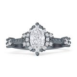 Marquise Halo Beaded Ring Cubic Zirconia 925 Sterling Silver