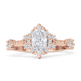 Marquise Halo Beaded Ring Cubic Zirconia 925 Sterling Silver
