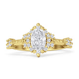 Marquise Halo Beaded Ring Cubic Zirconia 925 Sterling Silver