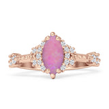 Marquise Halo Beaded Ring Cubic Zirconia 925 Sterling Silver
