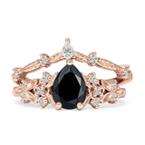 Two Piece Pear Teardrop Bridal Ring