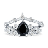 Two Piece Pear Teardrop Bridal Ring