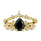Two Piece Pear Teardrop Bridal Ring