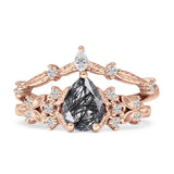 Two Piece Pear Teardrop Bridal Ring