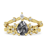 Two Piece Pear Teardrop Bridal Ring