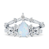 Two Piece Pear Teardrop Bridal Ring Cubic Zirconia 925 Sterling Silver