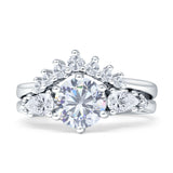 Two Piece Round Vintage Style Bridal Engagement Ring Cubic Zirconia 925 Sterling Silver