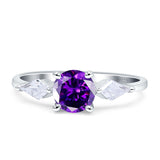 Three Stone Ring Kite Shape Accent Round Cubic Zirconia 925 Sterling Silver