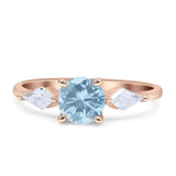 Three Stone Ring Kite Shape Accent Round Cubic Zirconia 925 Sterling Silver