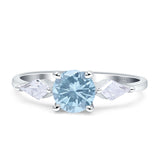 Three Stone Ring Kite Shape Accent Round Cubic Zirconia 925 Sterling Silver