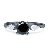 Three Stone Ring Kite Shape Accent Round Cubic Zirconia 925 Sterling Silver