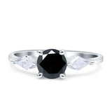 Three Stone Ring Kite Shape Accent Round Cubic Zirconia 925 Sterling Silver