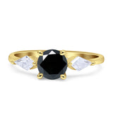 Three Stone Ring Kite Shape Accent Round Cubic Zirconia 925 Sterling Silver