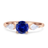 Three Stone Ring Kite Shape Accent Round Cubic Zirconia 925 Sterling Silver