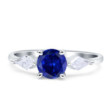 Three Stone Ring Kite Shape Accent Round Cubic Zirconia 925 Sterling Silver