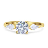 Three Stone Ring Kite Shape Accent Round Cubic Zirconia 925 Sterling Silver